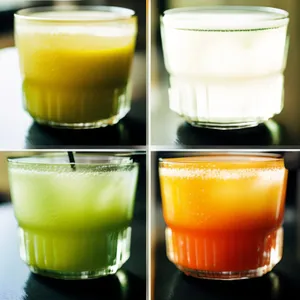 Refreshing yellow fruit cocktail with cream and ice.