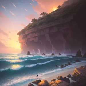Coastal Serenity: Sunset over Beach