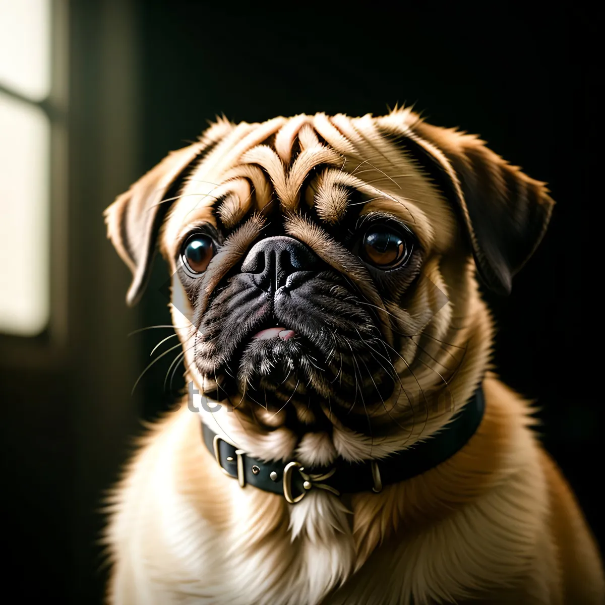 Picture of Cute Wrinkly Pug Boxer Dog Portrait
