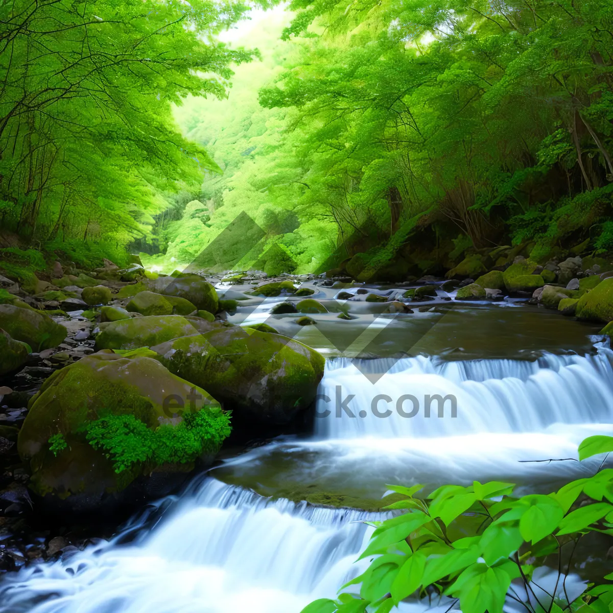 Picture of Tranquil Creek Flowing Through Green Forest