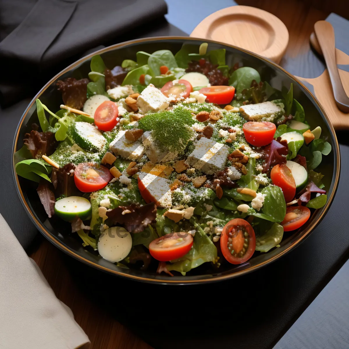 Picture of Fresh Salad Bowl with Healthy Vegetables and Delicious Sauce