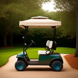 Golf Cart on a Green Course.