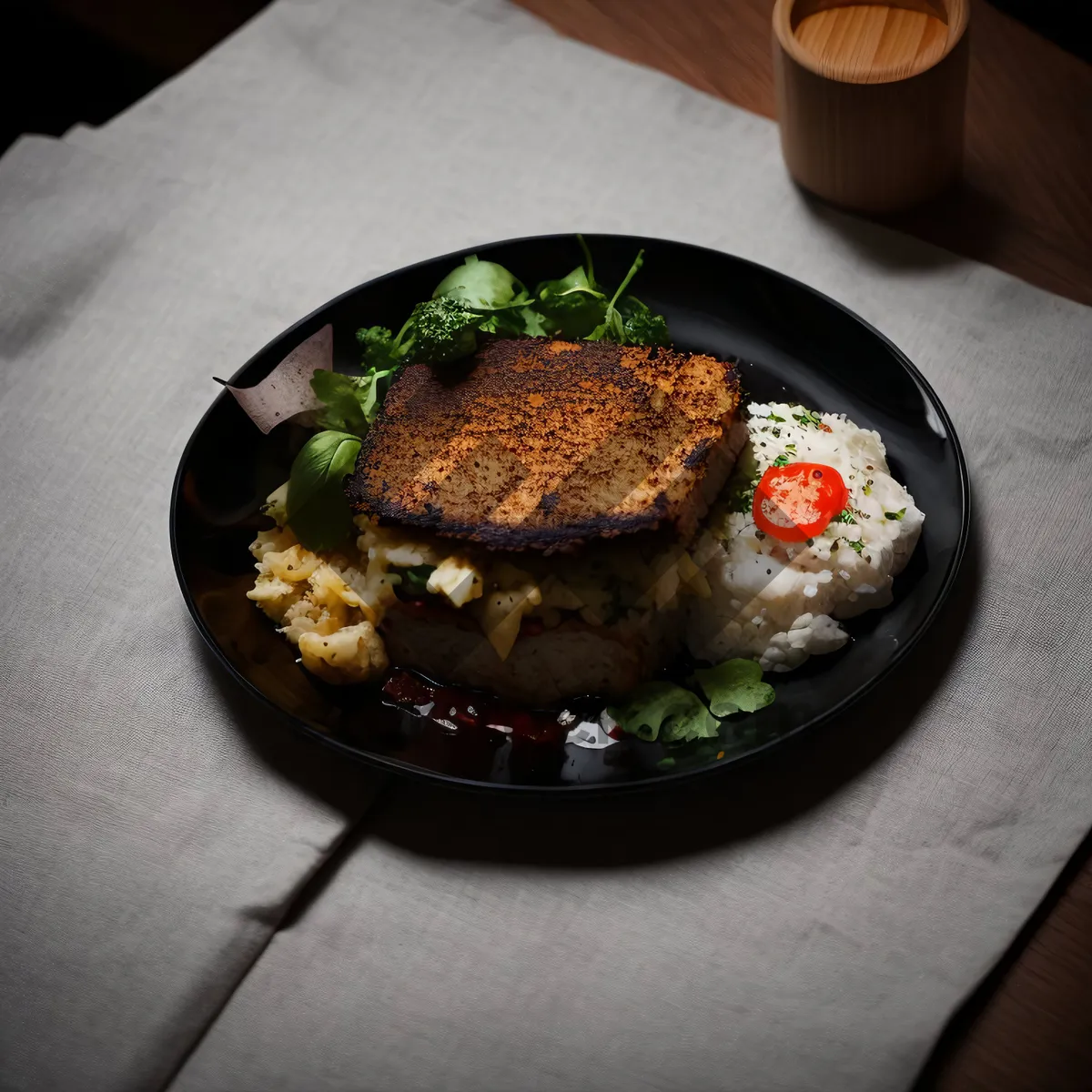 Picture of Grilled steak with fresh vegetable salad plate.