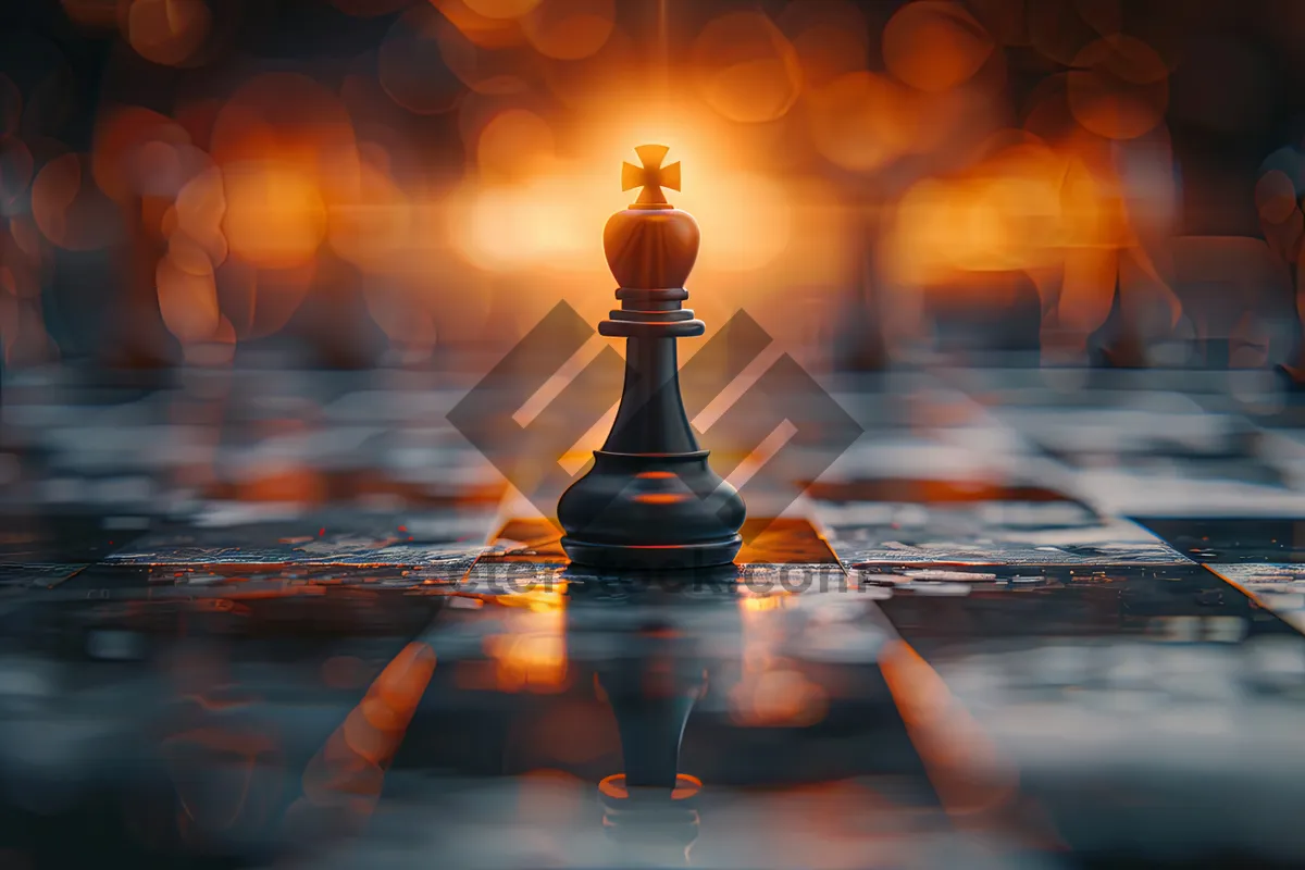 Picture of Strategic chess game with black pieces on wooden board