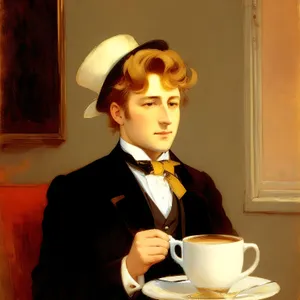 Waiter serving hot coffee in dining room.