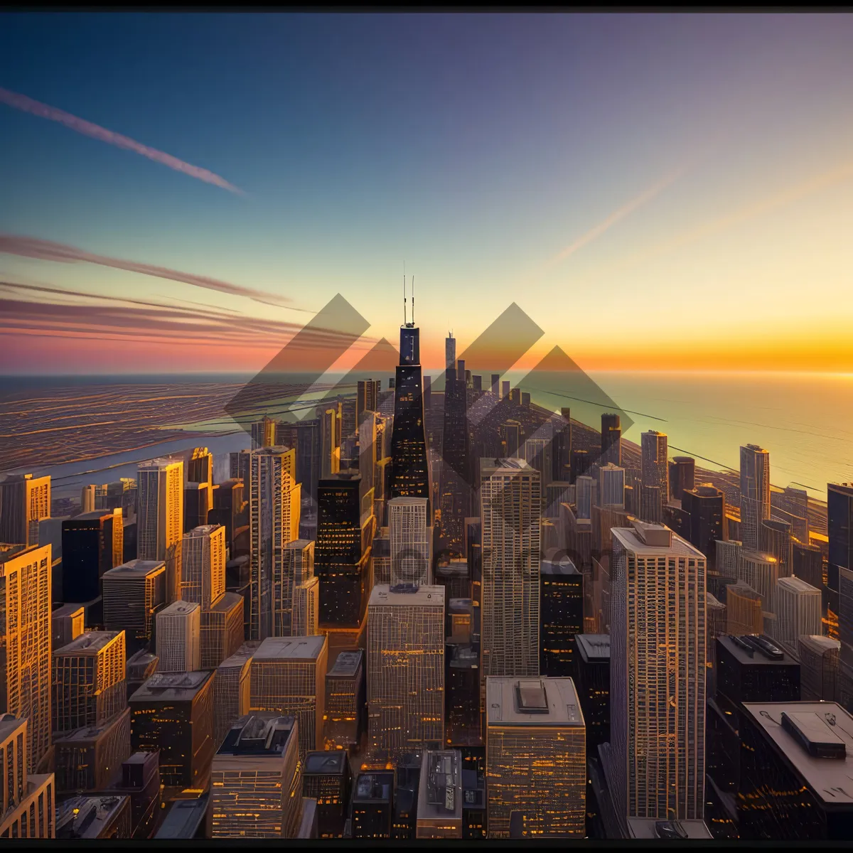 Picture of Cityscape at Night: Urban Skyscrapers by the River