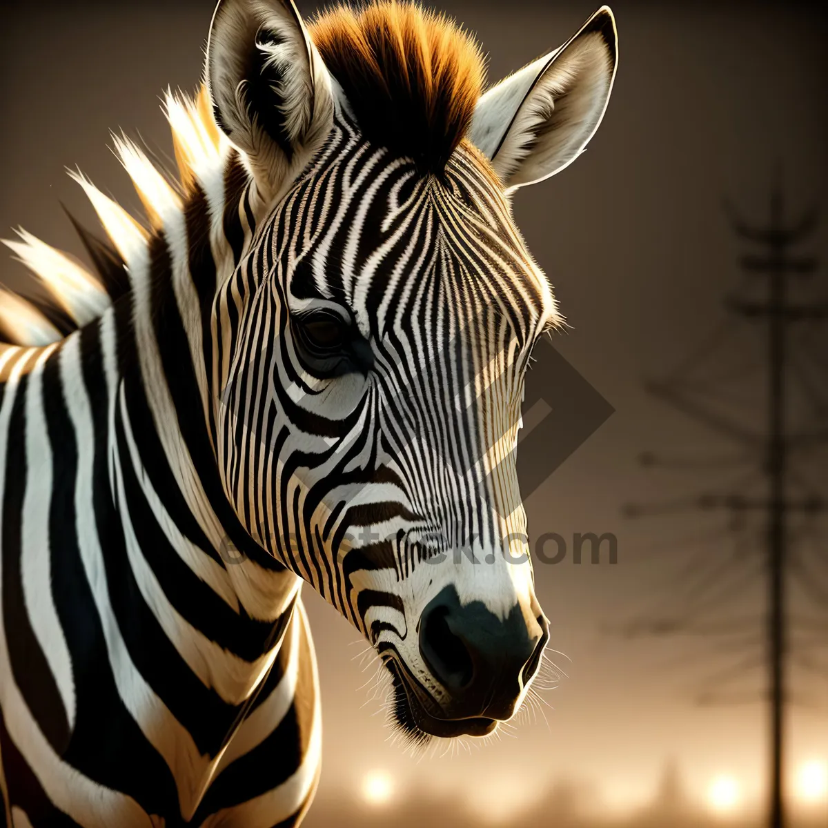 Picture of Wild Striped Zebra Grazing in African Grassland