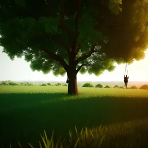 Serene Summer Meadow Under Oak Trees