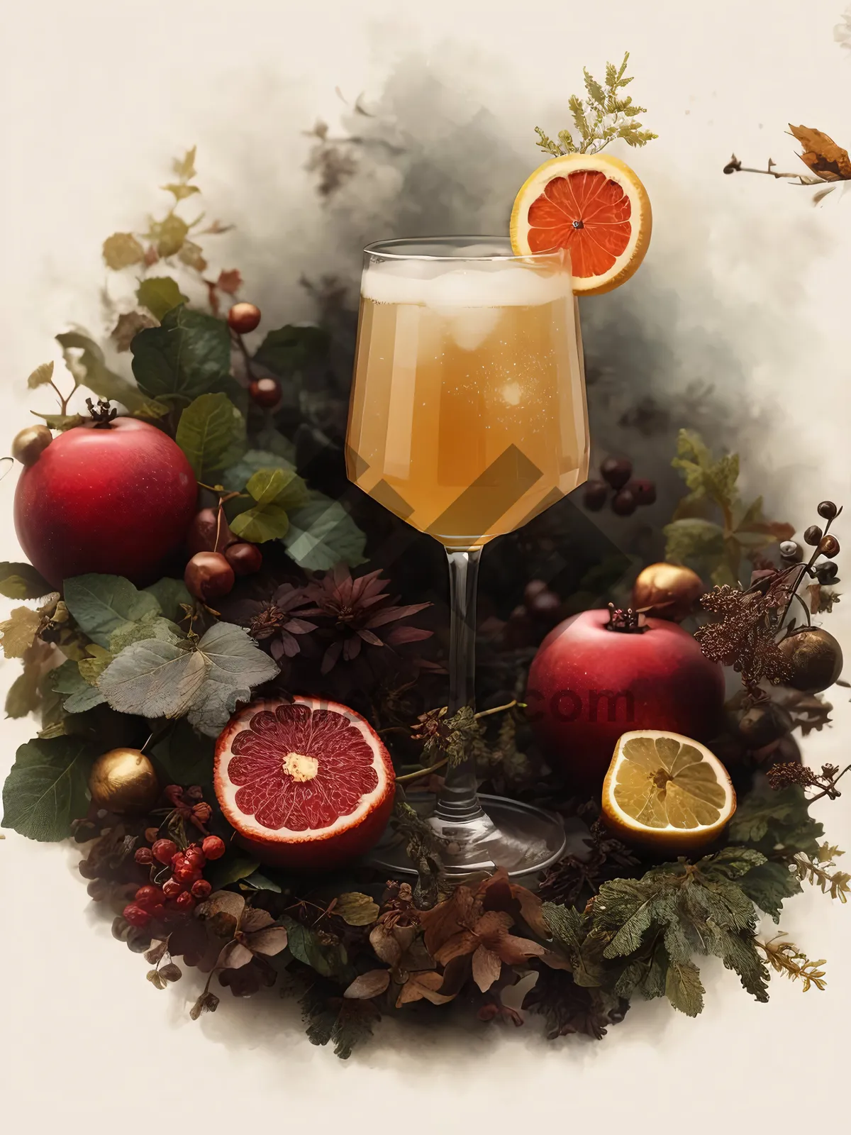 Picture of Golden Festive Dinner Table with Seasonal Fruit