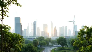 Urban skyline with mosque minaret and skyscrapers