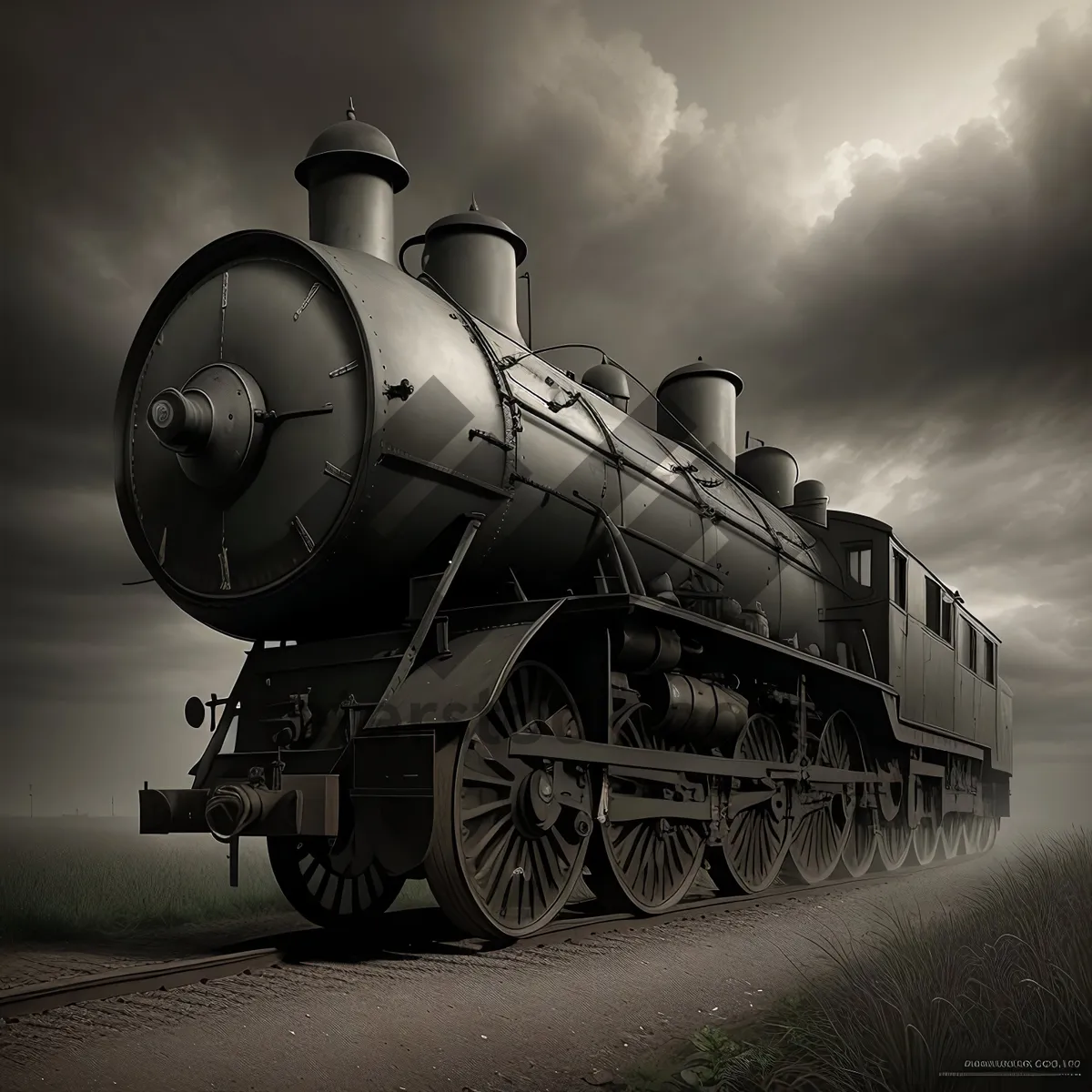 Picture of Vintage Steam Train on Railway Tracks