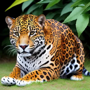 Jaguar Staring with Fierce Orange Stripes