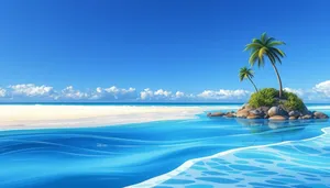 Tropical paradise beach with palm trees and clear water.