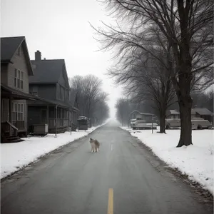 Winter Wonderland: Tranquil Snow-Covered Road amid Majestic Trees