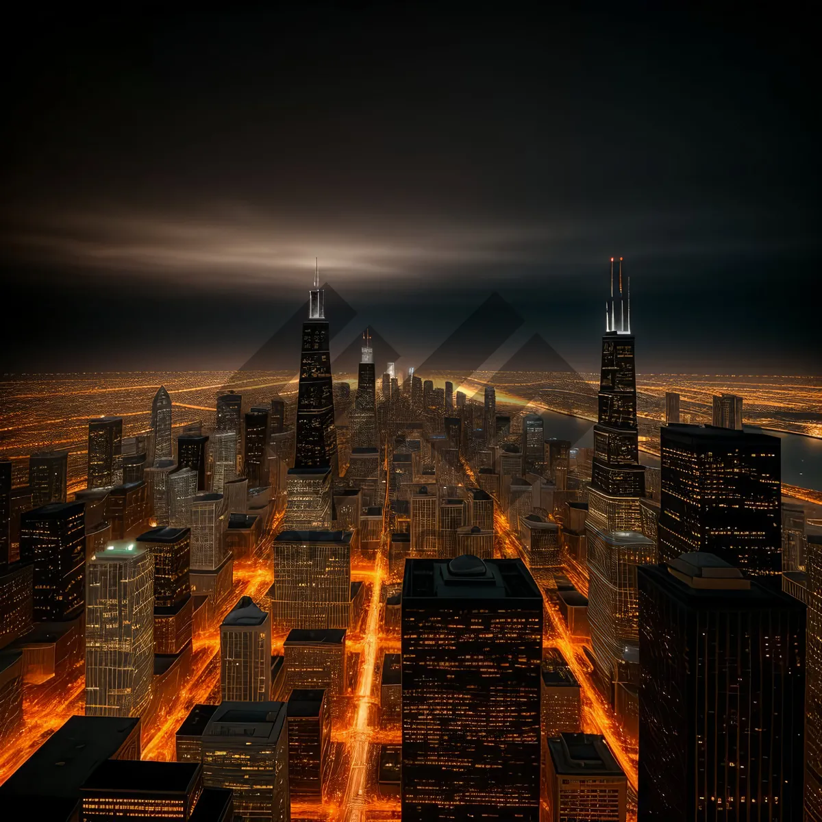 Picture of Stunning Nighttime Skyline in Modern Metropolis