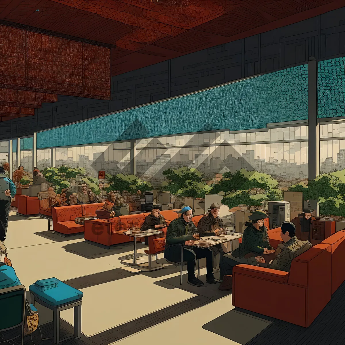 Picture of Modern Restaurant Interior with Wooden Furniture