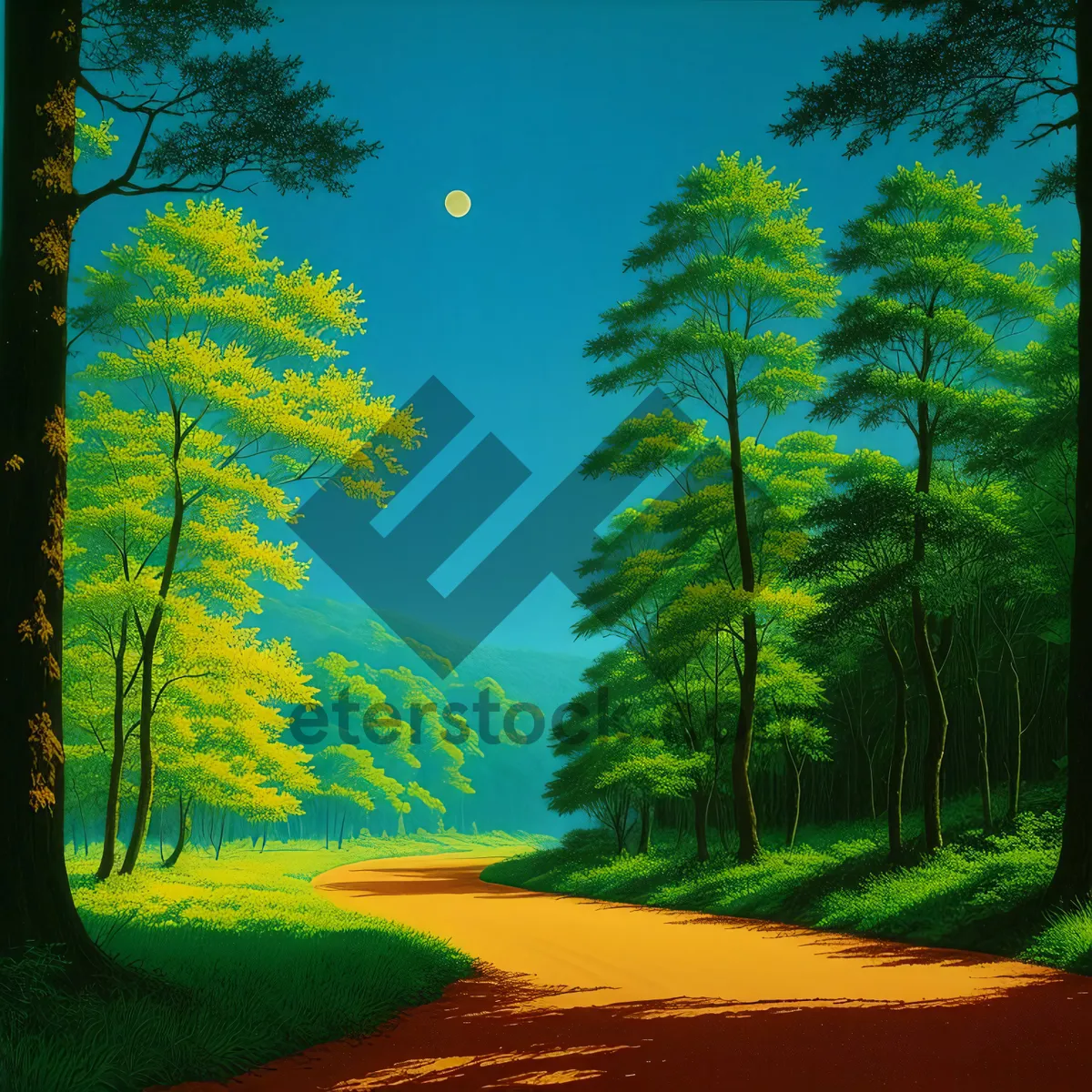 Picture of Serene Summer Sunset Over Rustic Forest
