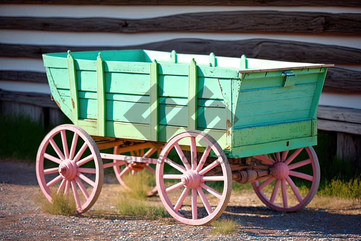 Picture of Vintage horse-drawn thresher cart for transporting machinery.