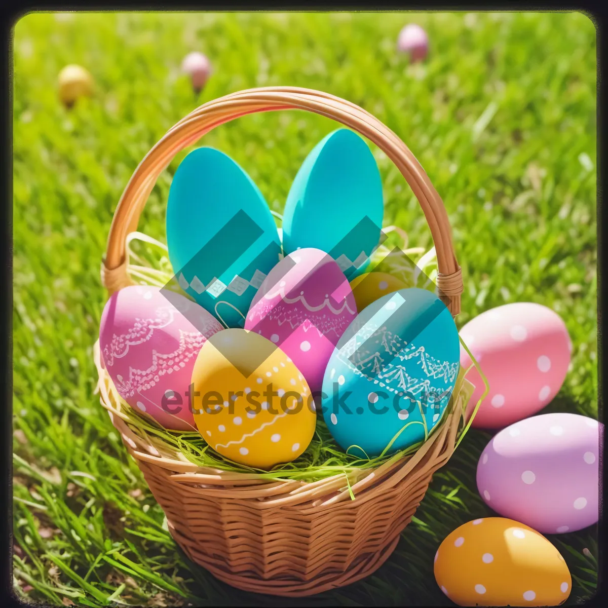 Picture of Easter Egg Basket with Colorful Candy Decorations