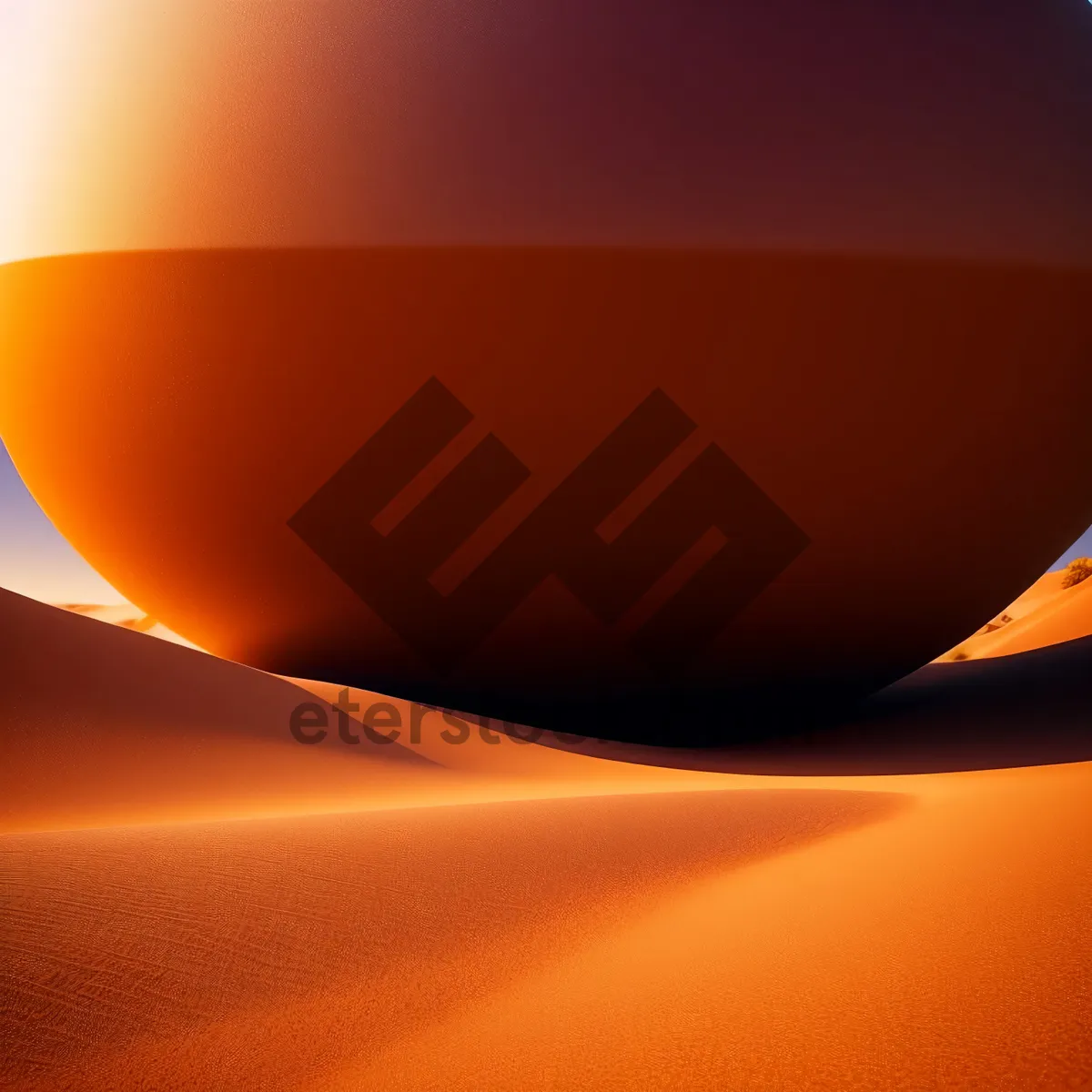 Picture of Sunset Over Desert Dunes: Celestial Light Shining on Graphic Fractal Landscape