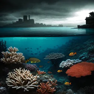 Colorful Coral Reef Life in Deep Underwater Ocean