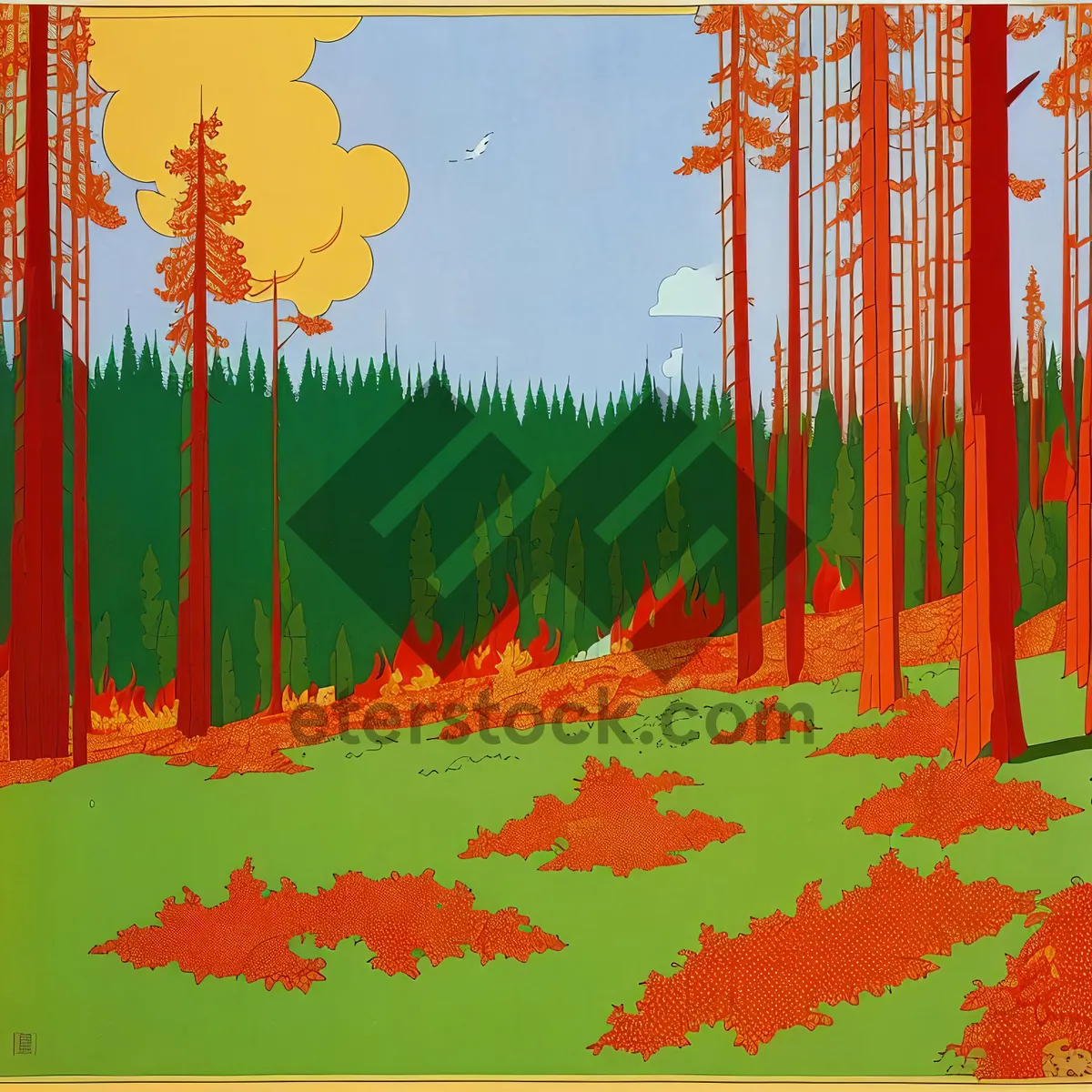 Picture of Artistic Painted Flag Wallpaper with Tree Decoration