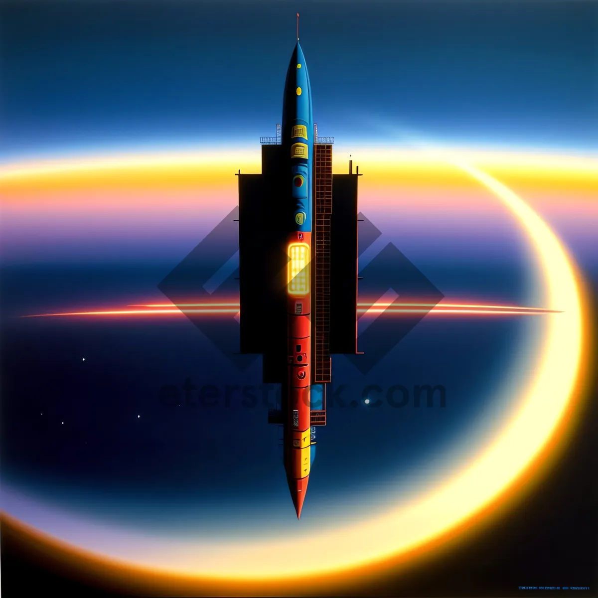 Picture of Soothing Sunset: Majestic Spacecraft Among City Lights