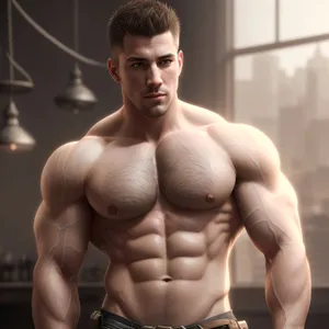 Powerful Male Athlete Flexing Muscles