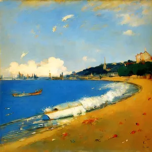 Sunny Tropical Beach Landscape with Tree by the Water