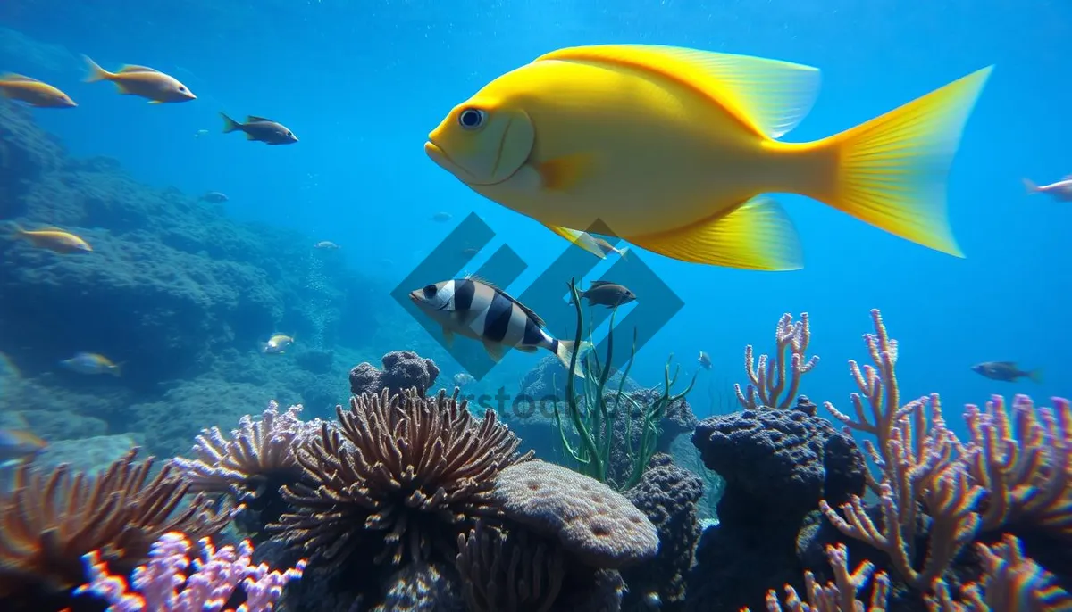 Picture of Colorful tropical fish swimming in bright coral reef.