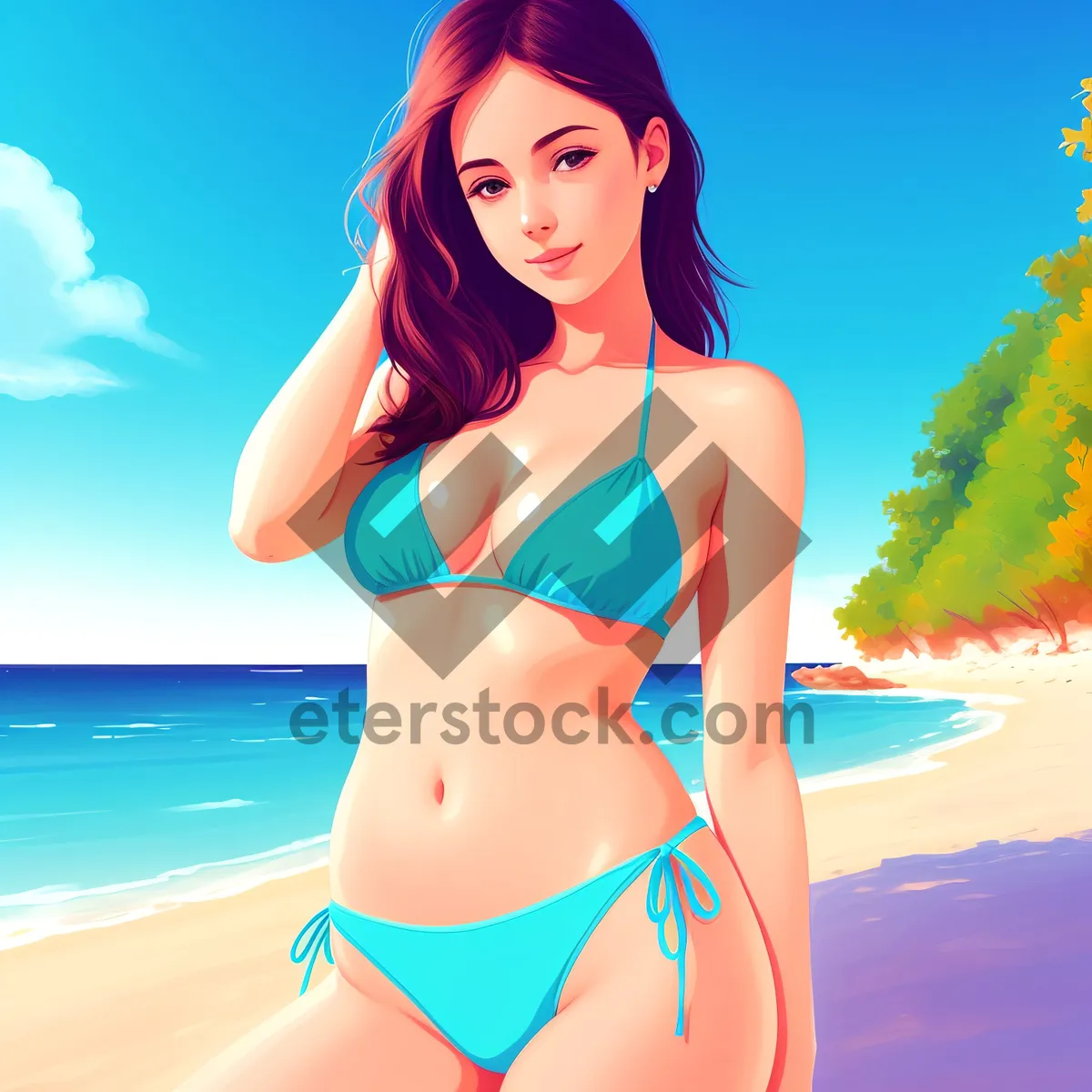 Picture of Smiling Beach Model in Attractive Bikini