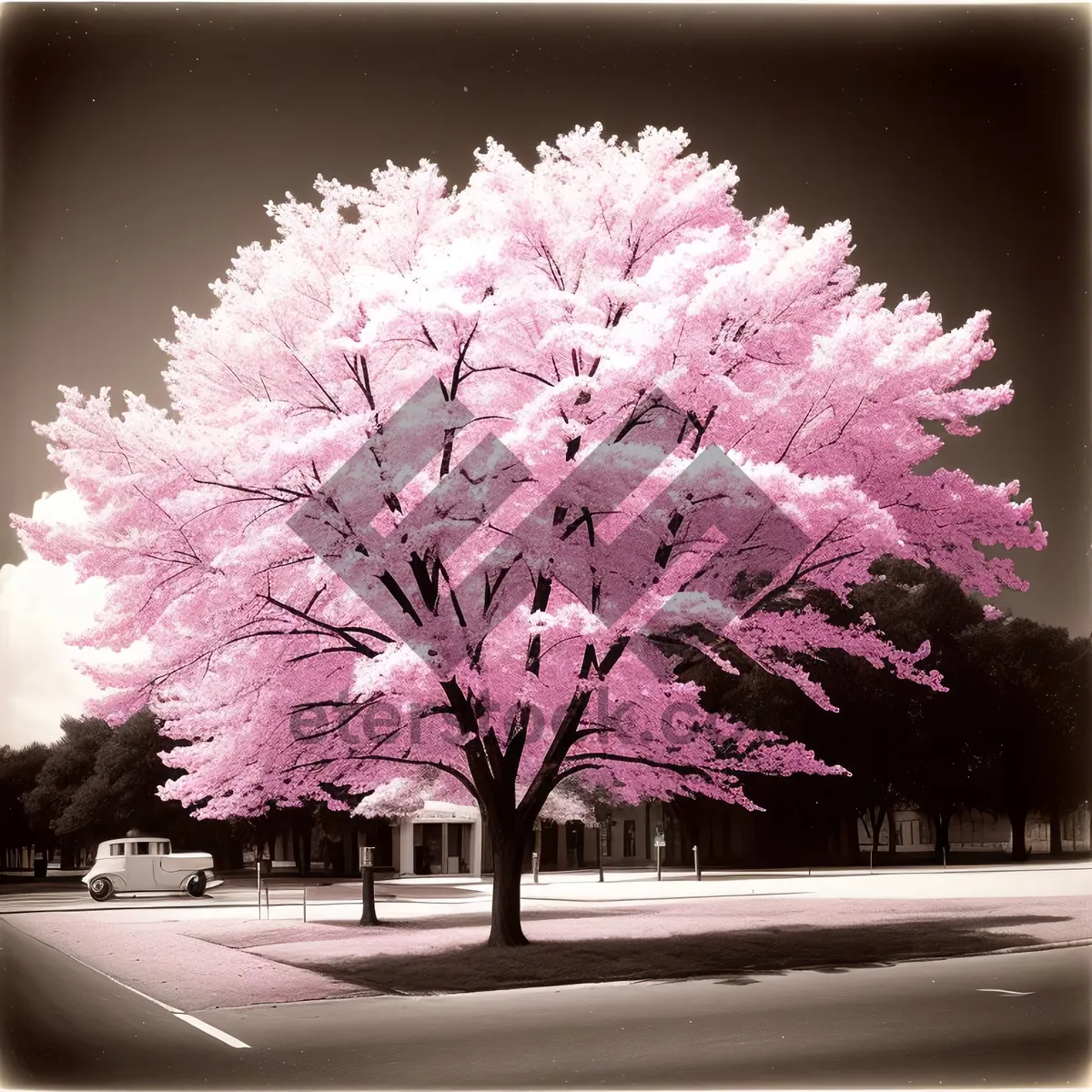 Picture of Pink Crape Myrtle Blossom in Garden Landscape