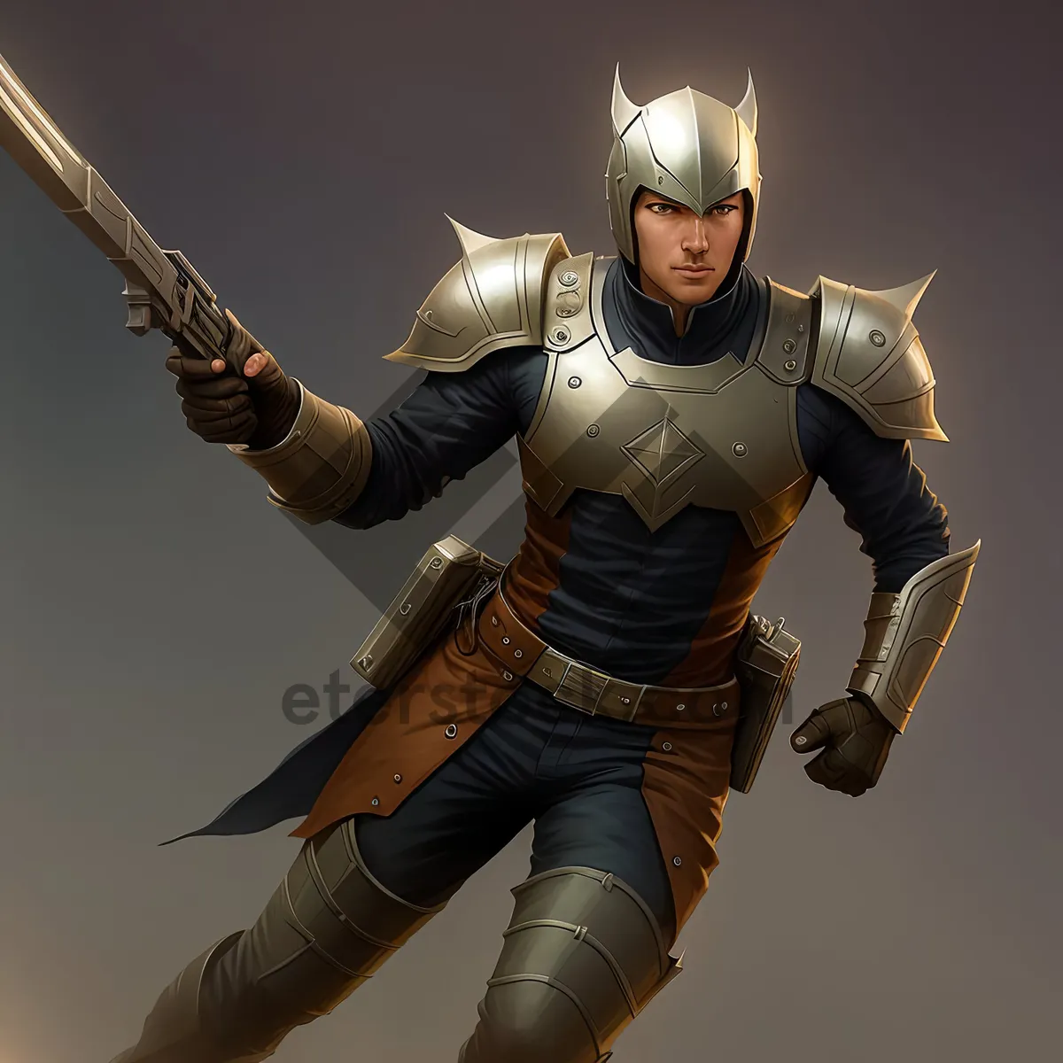 Picture of Warrior in Full Armor Brandishing Halberd