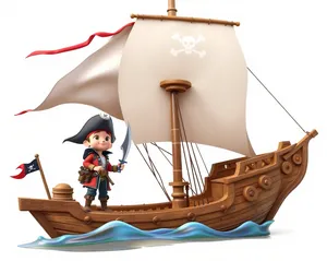 Pirate cartoon fisherman with treasure chest.