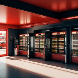 Modern Café Interior with Vending and Slot Machines