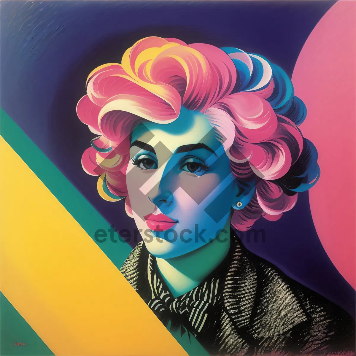 Picture of Cartoon Person with Colorful Hair and Artistic Face