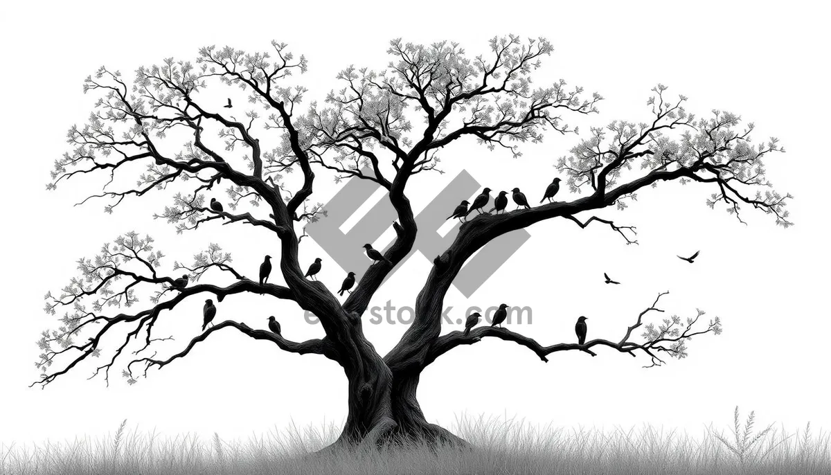 Picture of Silhouette of oak tree against sky in forest setting