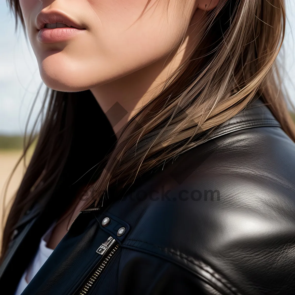 Picture of Sensual brunette model in black leather posing with confidence