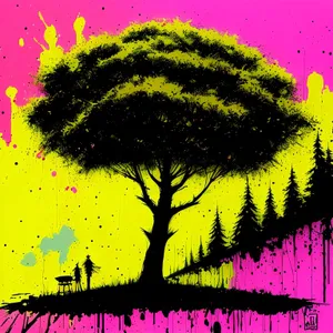 Grunge Ink Splash Tree Art