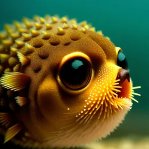 Tropical coral reef with colorful puffer fish.