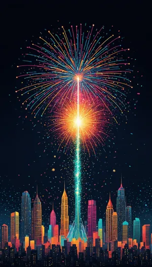 Colorful Firework Display in the Night Sky