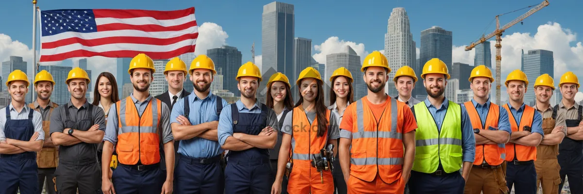 Picture of Happy construction worker team at job site.