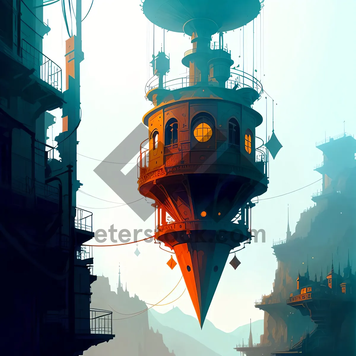 Picture of Sky-high Tower with Industrial Power and Balloons