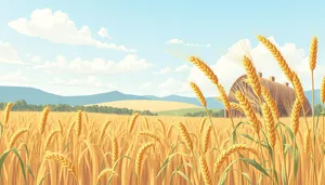 Golden Wheat Field Under Sunny Summer Sky.