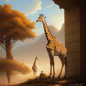 Graceful Giraffe Silhouetted Against Serene Safari Sunset