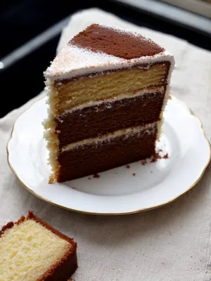 Delicious Chocolate Cake Slice with Fresh Fruit Topping