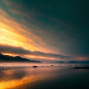 Golden Horizon: Sunset Reflections on the Beach