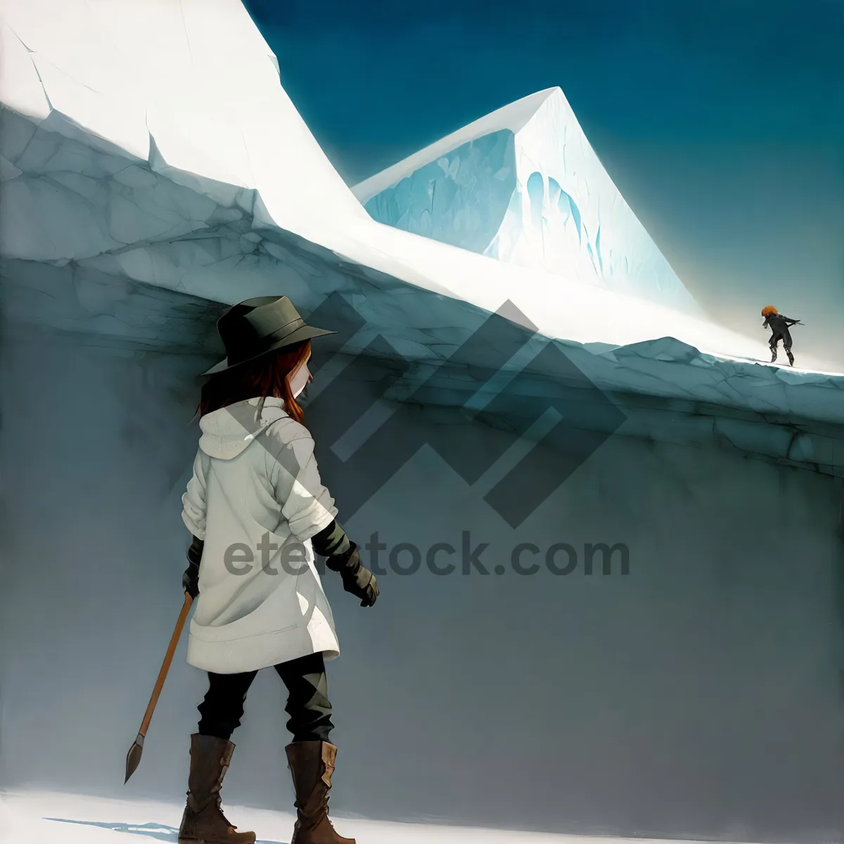 Picture of Active Male Skier on Snowy Mountain Slope