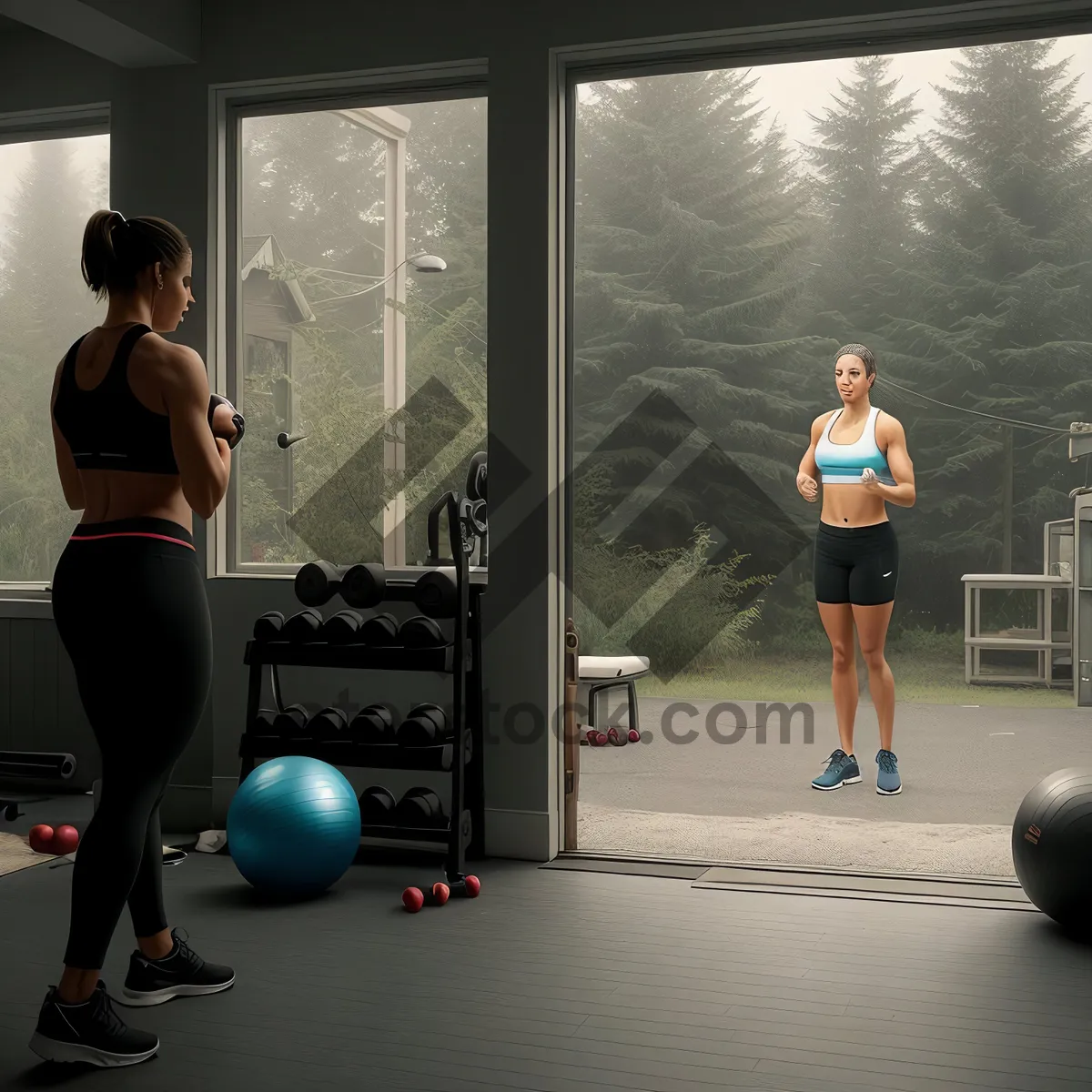 Picture of Fit Man Working Out With Dumbbells in Gym