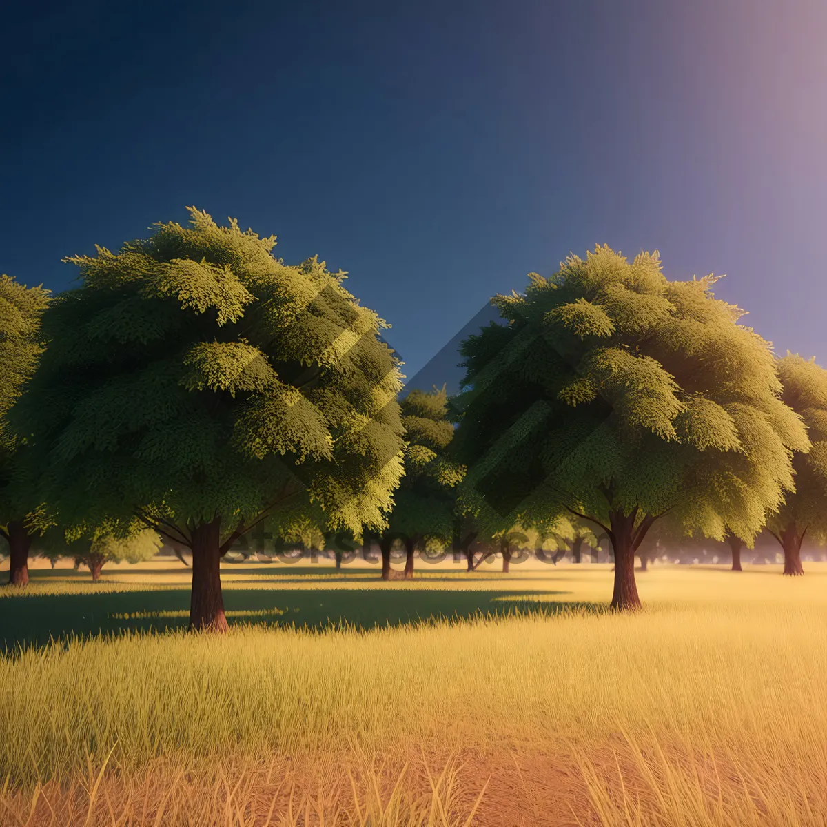 Picture of Idyllic Countryside Landscape with Majestic Oaks and Vibrant Meadow